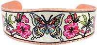 B - Flowers & Butterfly Bracelet - Beautiful adjustable COPPER cuff bracelet.