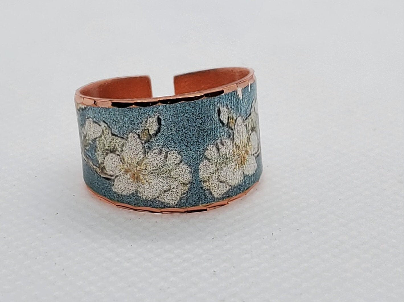 RI - Van Gogh Inspired Almond Blossom Ring - Beautiful adjustable COPPER ring.