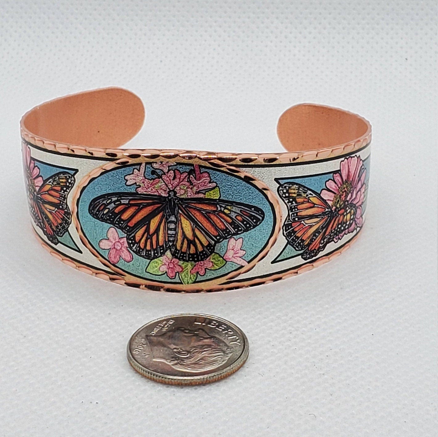 B - Stylish Monarch Butterfly - Beautiful adjustable COPPER cuff bracelet.