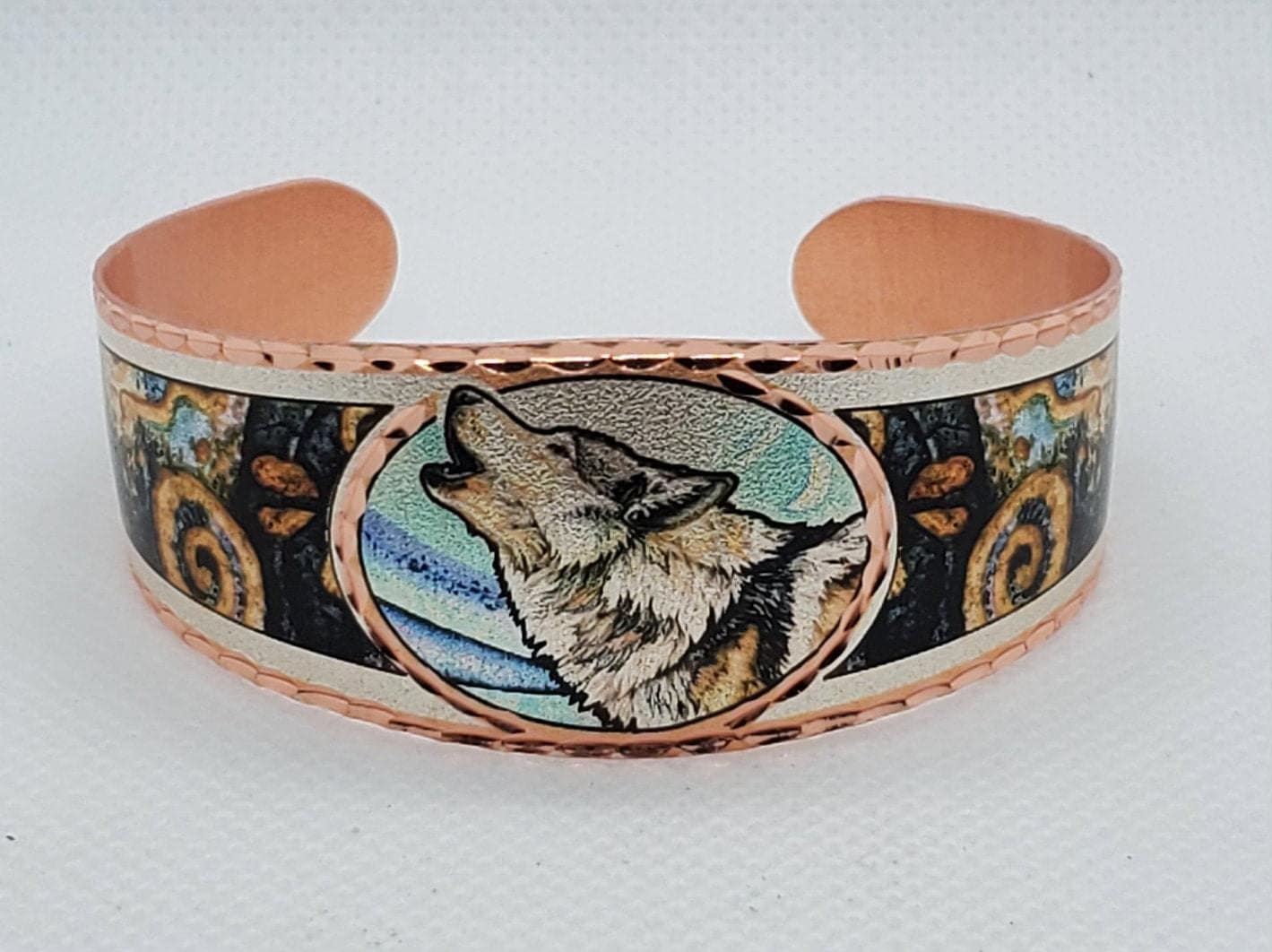 BR - Howling Wolf Bracelet - Beautiful adjustable COPPER cuff bracelet.