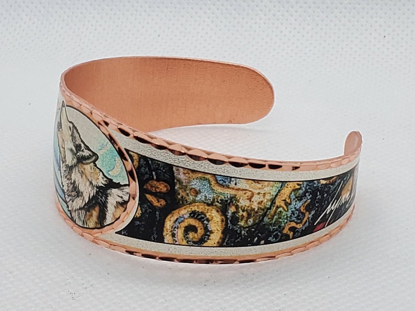 BR - Howling Wolf Bracelet - Beautiful adjustable COPPER cuff bracelet.