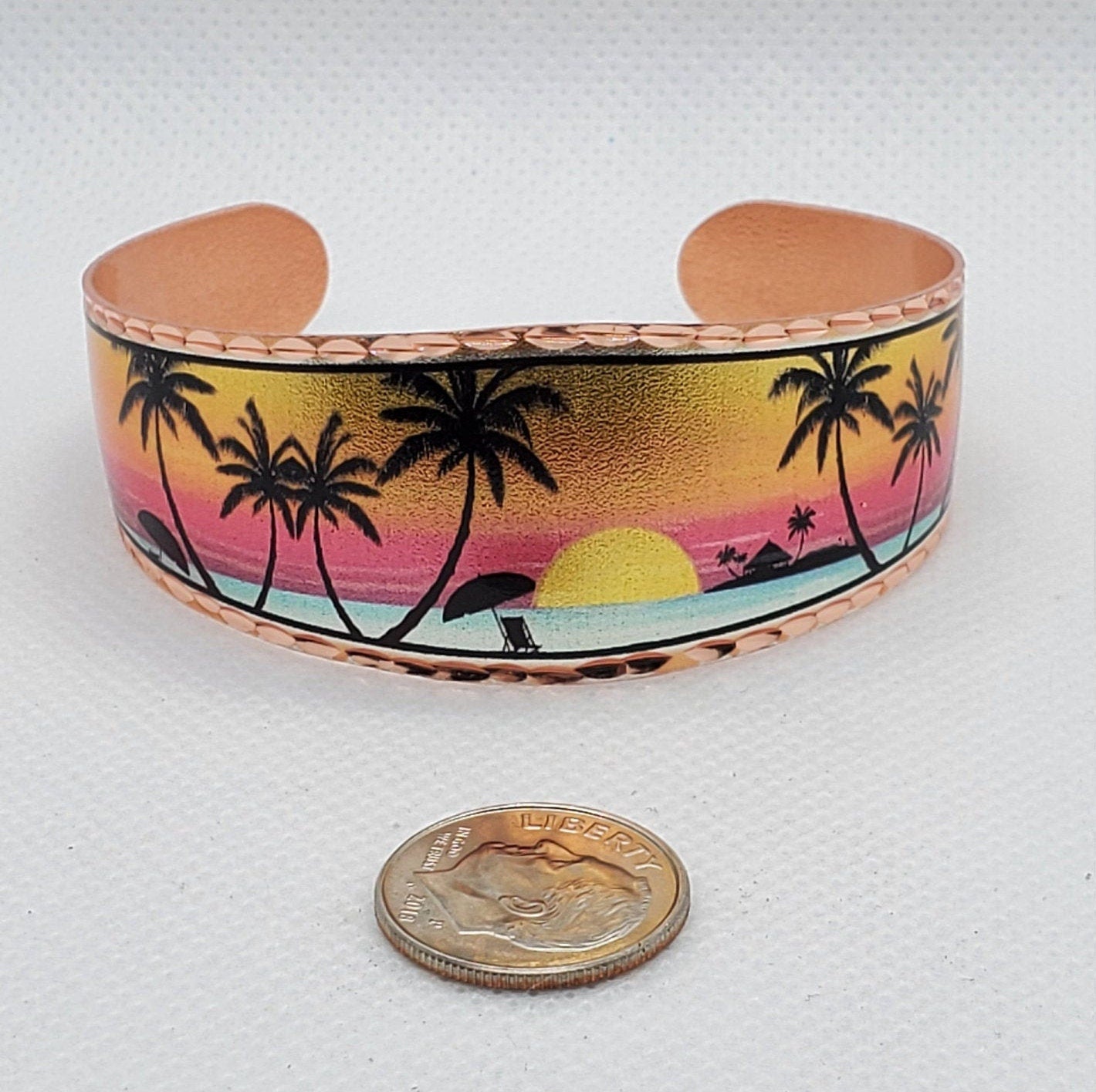 B - Tropical Paradise - Beautiful adjustable COPPER cuff bracelet. Ocean/Seashore Jewelry.