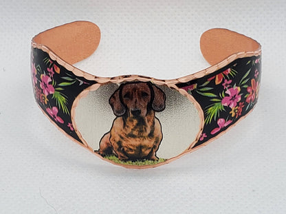 BR - Dachshund Bracelet - Beautiful adjustable COPPER cuff bracelet.