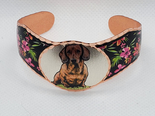 BR - Dachshund Bracelet - Beautiful adjustable COPPER cuff bracelet.