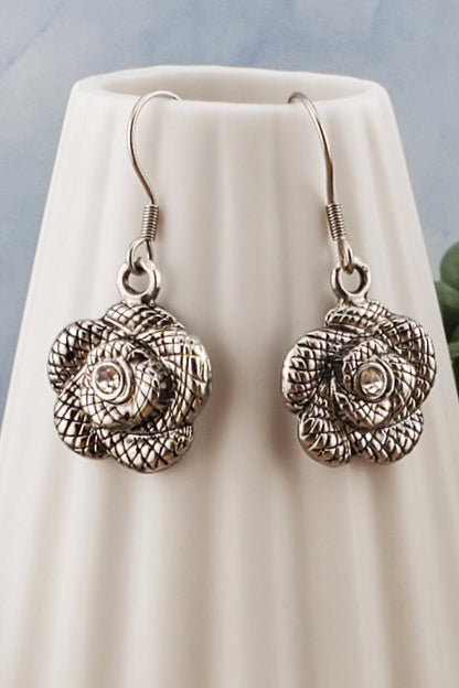 Metal Rose Earrings, Stainless Steel Earring Wire