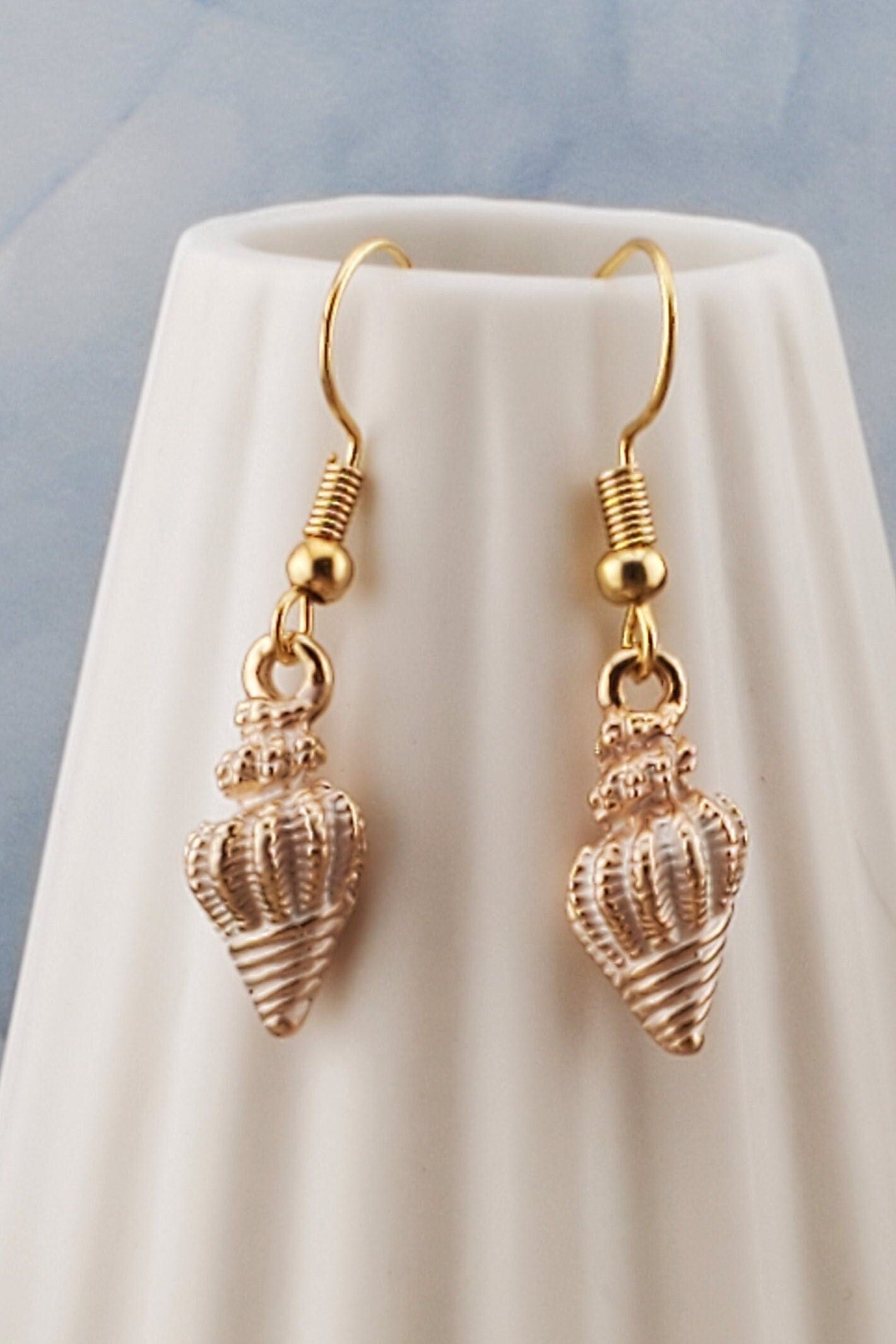 Pink Seashell Earrings, Gold Plated Earring Wire