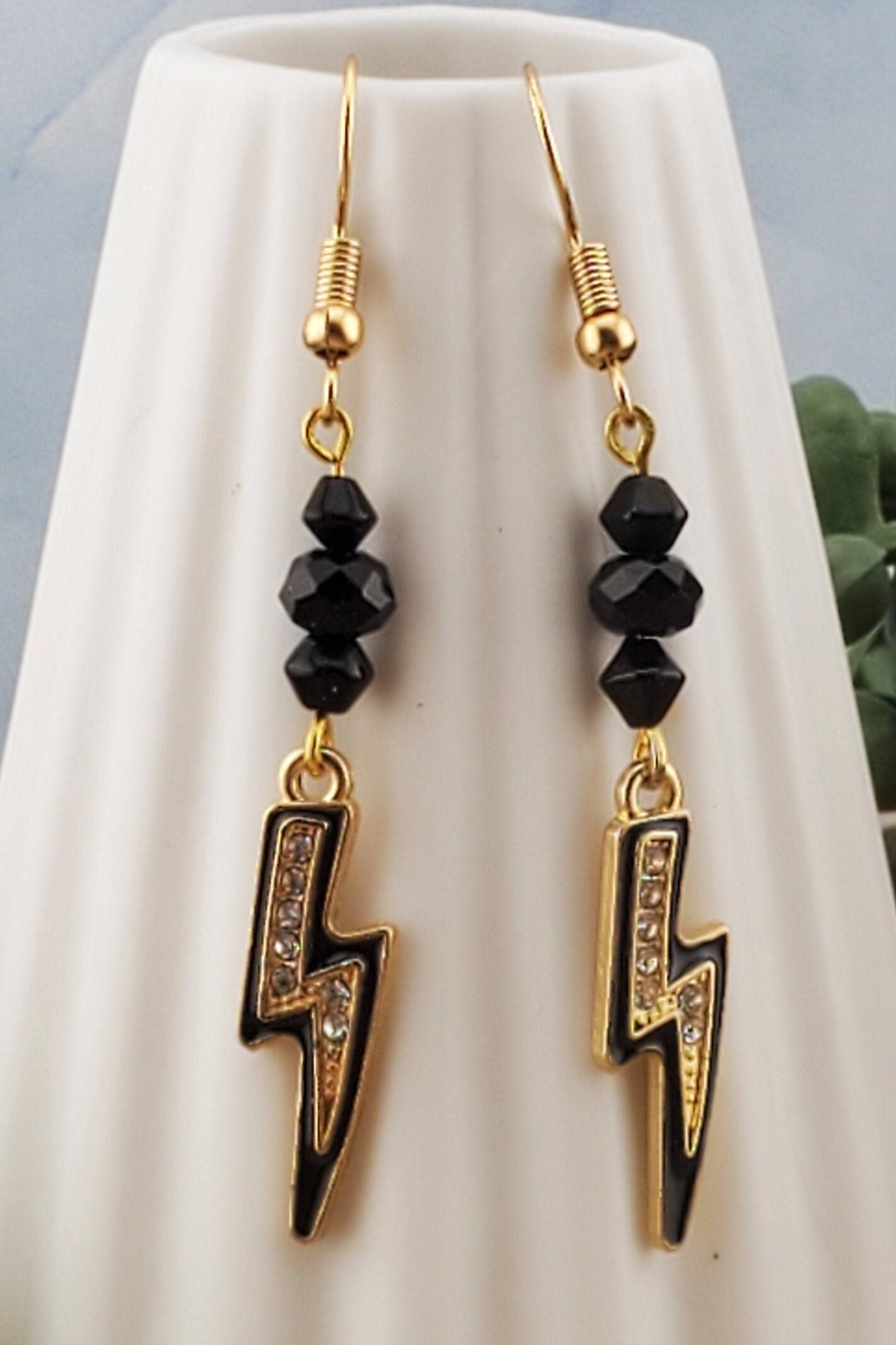 GP Black Lightning Earrings, Gold Plated Earring Wire