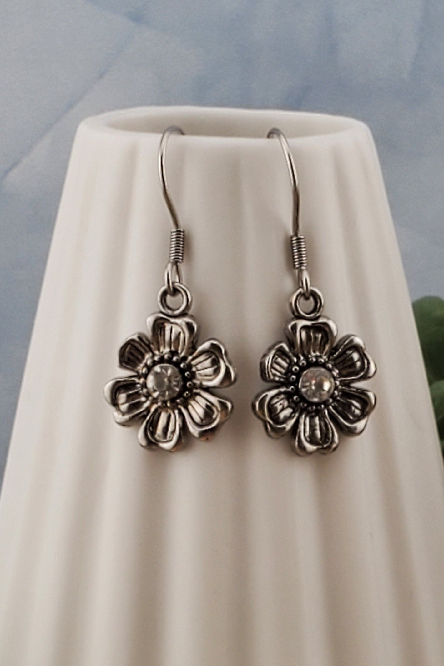 Metal Daisy Earrings, Stainless Steel Earring Wire