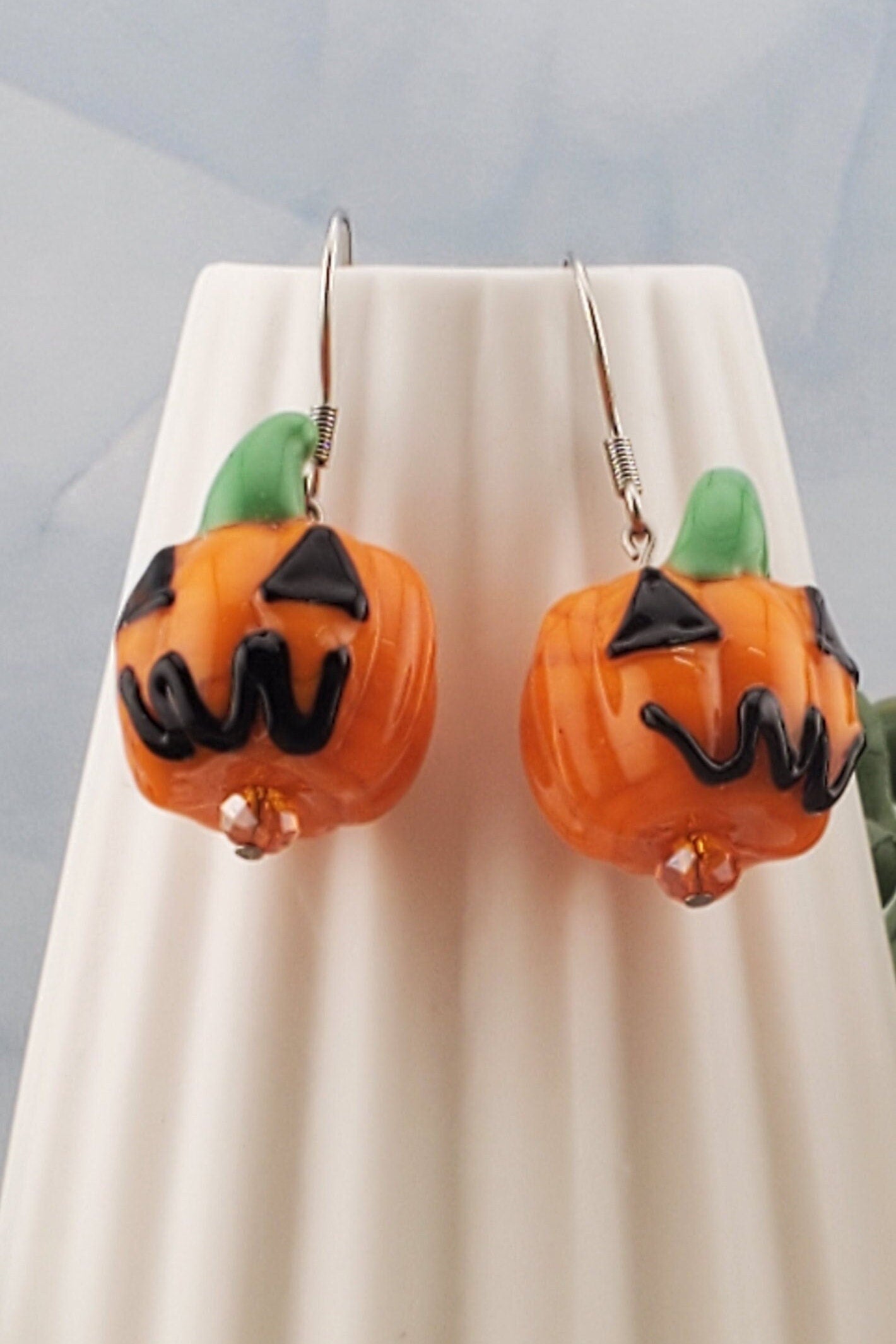 Pumpkin Glass Earrings, Stainless Steel Earring Wire