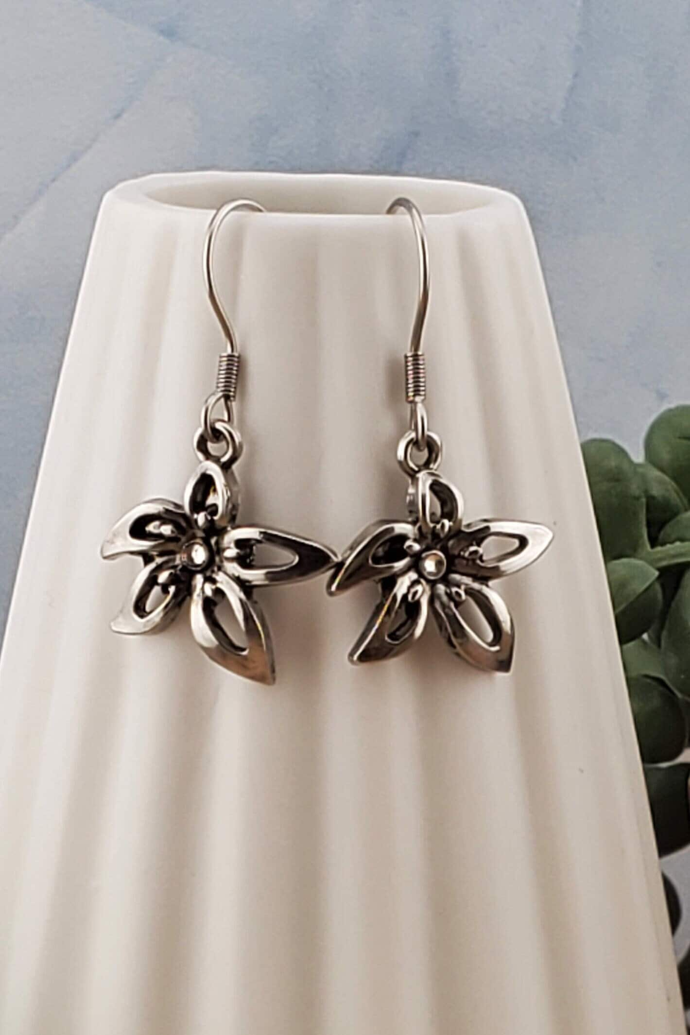 Metal Flower Earrings, Stainless Steel Earring Wire