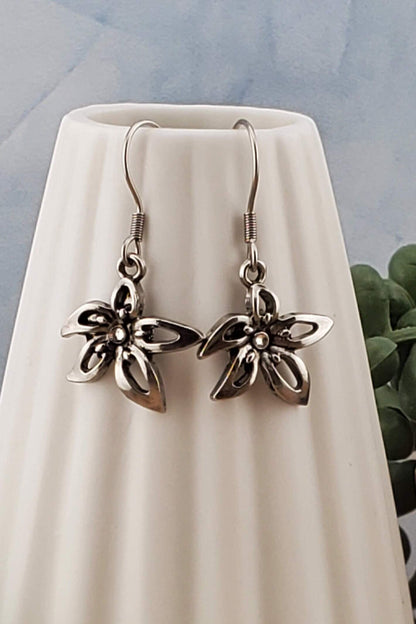 Metal Flower Earrings, Stainless Steel Earring Wire