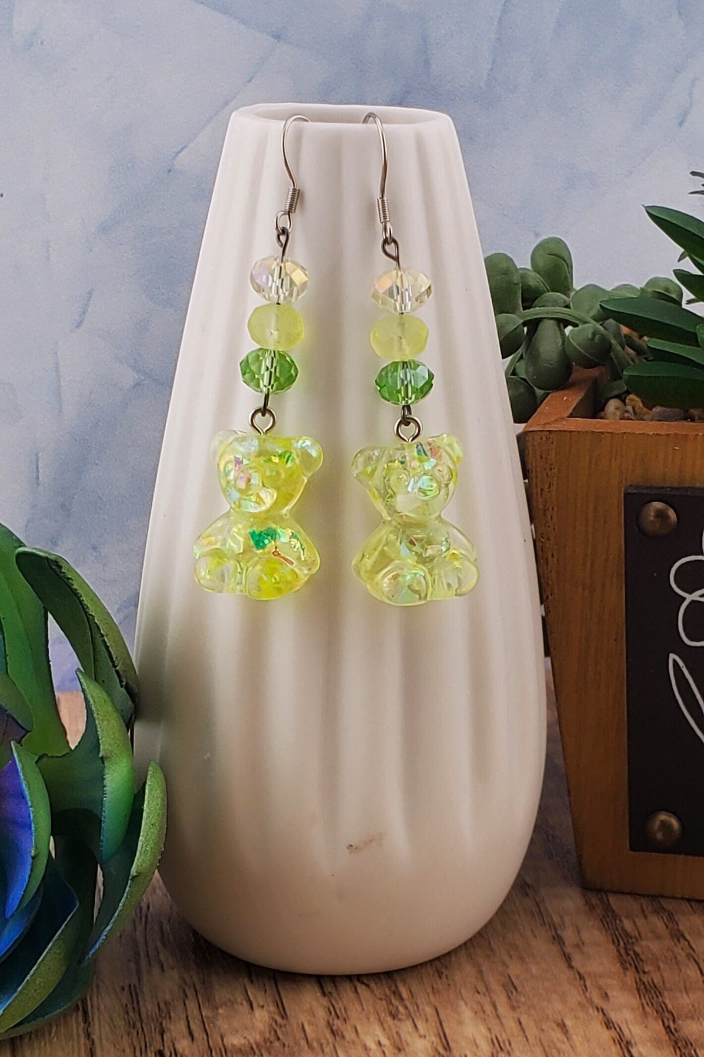 Yellow Gummy Bear Earrings, Stainless Steel Earring Wire