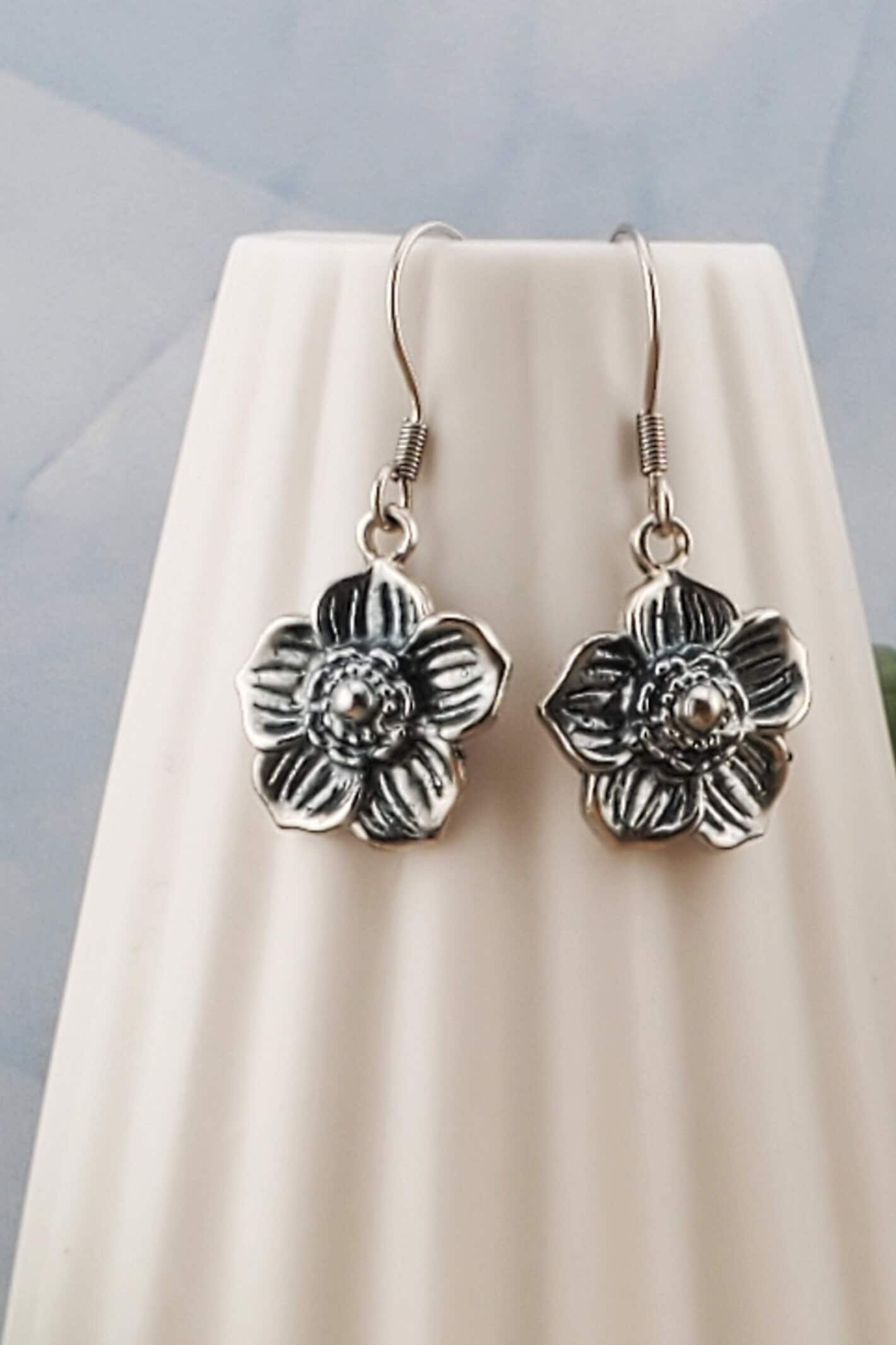 Metal Flower Earrings, Stainless Steel Earring Wire