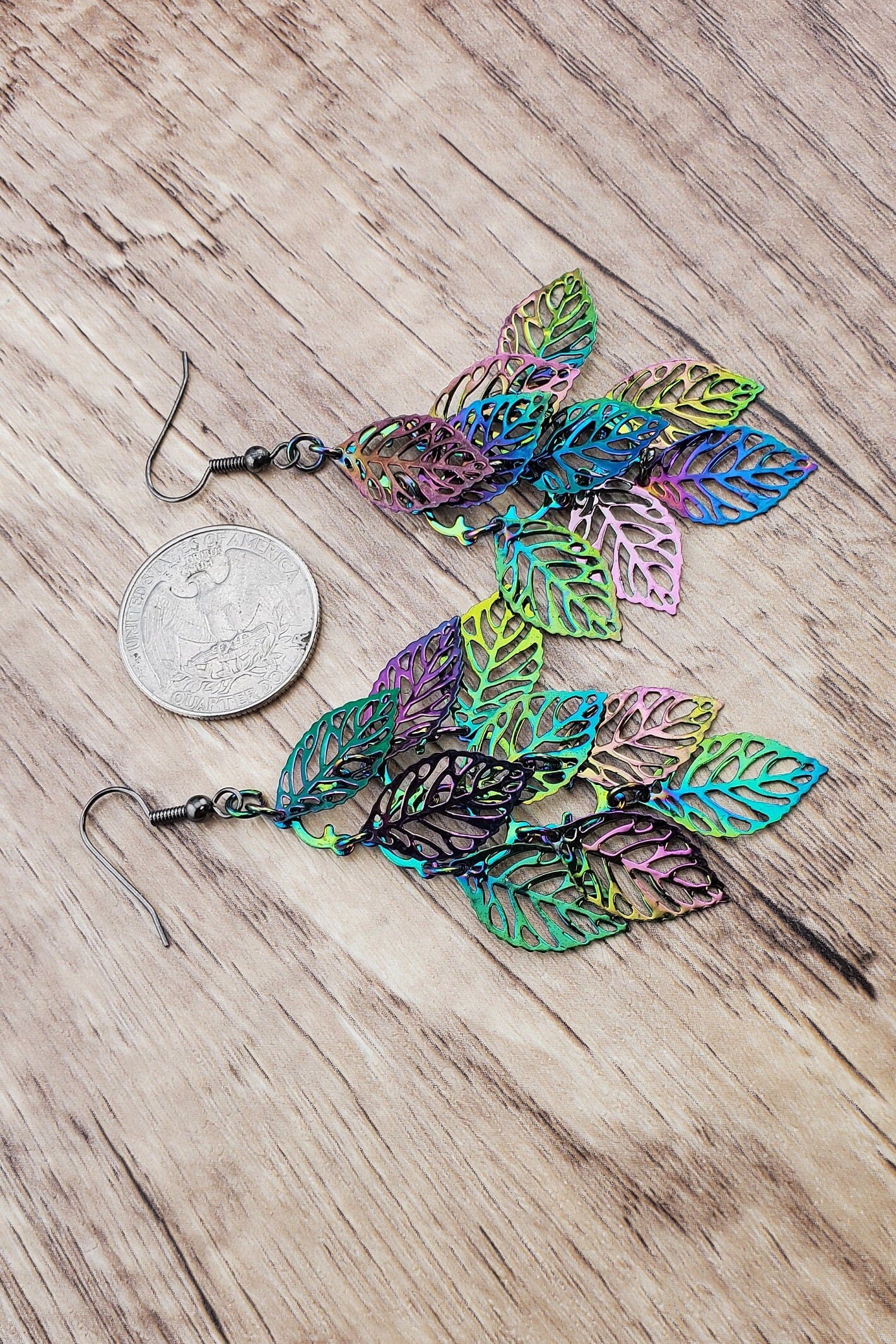 Leaves Earrings, Gun Metal Earring Wire