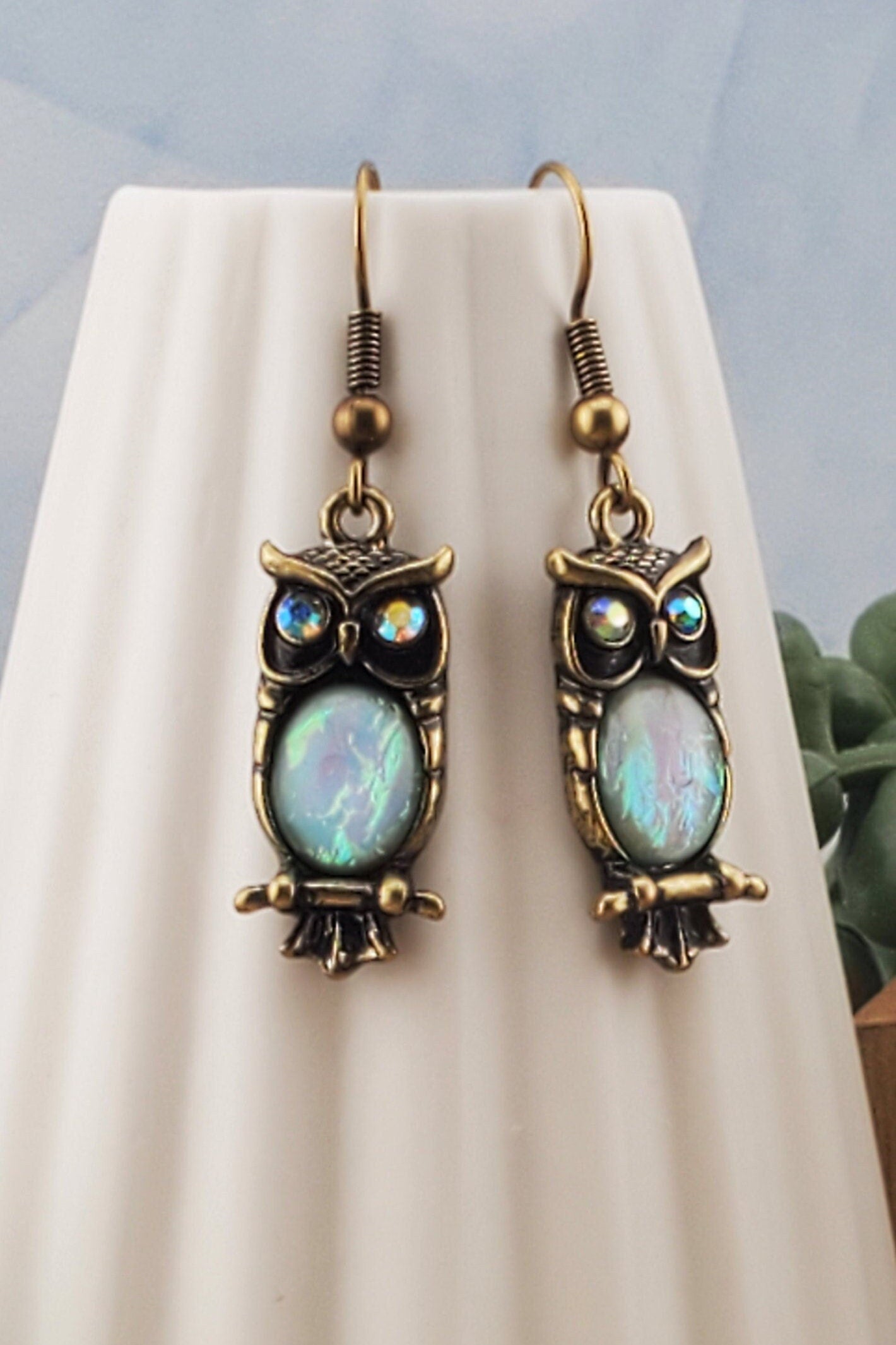 Owl Earrings, Copper Earring Wire