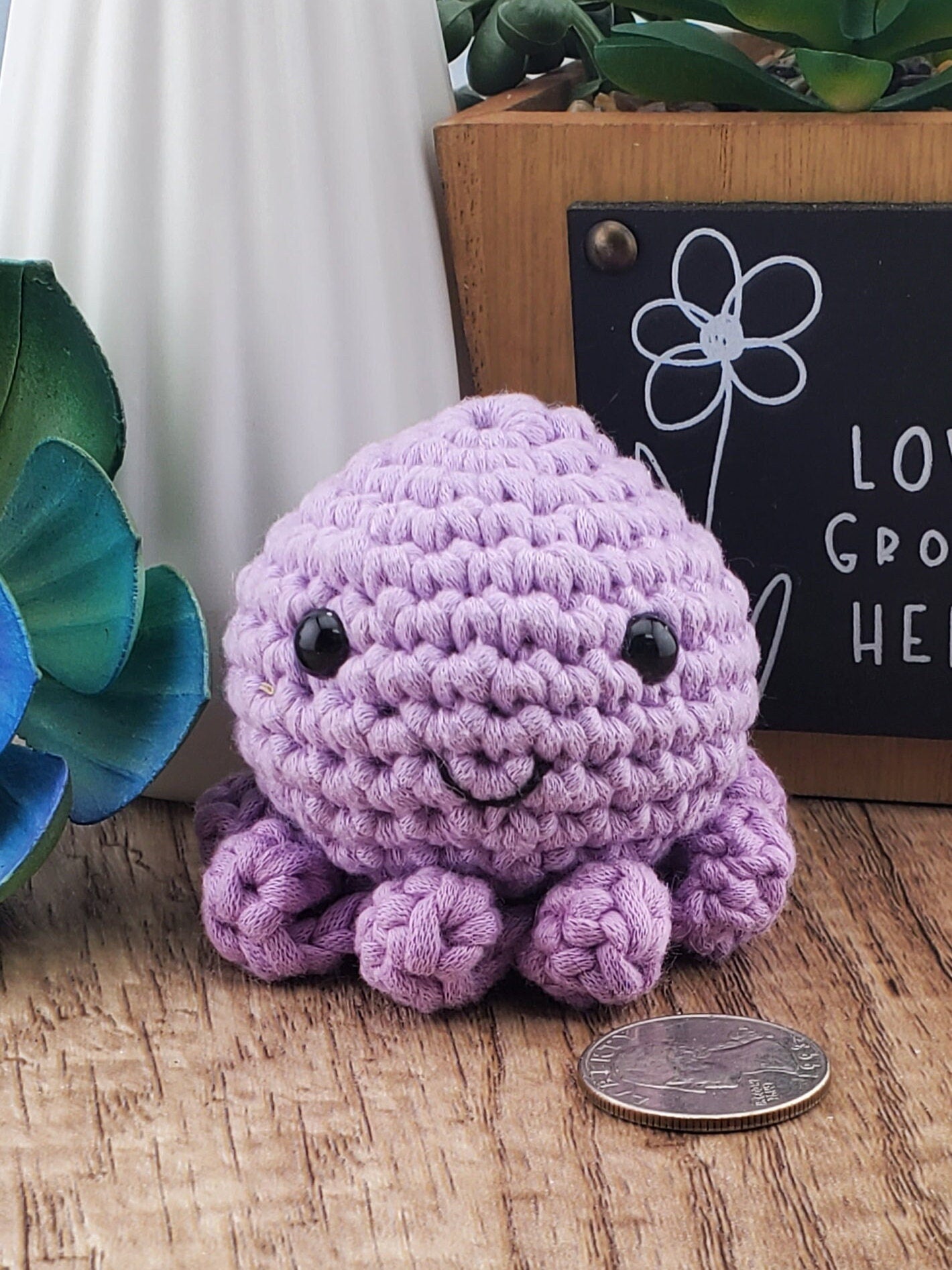 Handcrafted crocheted purple Octopus buddy named Olivia