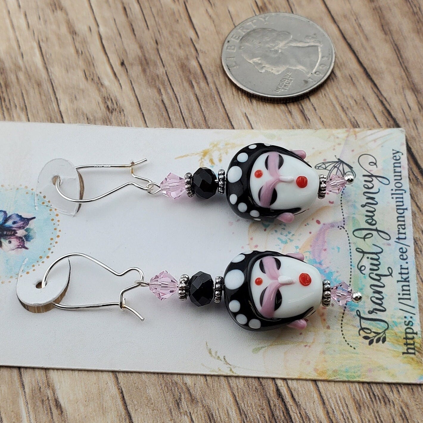 Beautiful Porcelain Face Artisan Glass Earrings, , Silver Filled Kidney Style Earring Wire