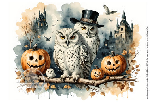 A4 Snowy Owl Halloween Rice Paper - Halloween, Fall, Autumn