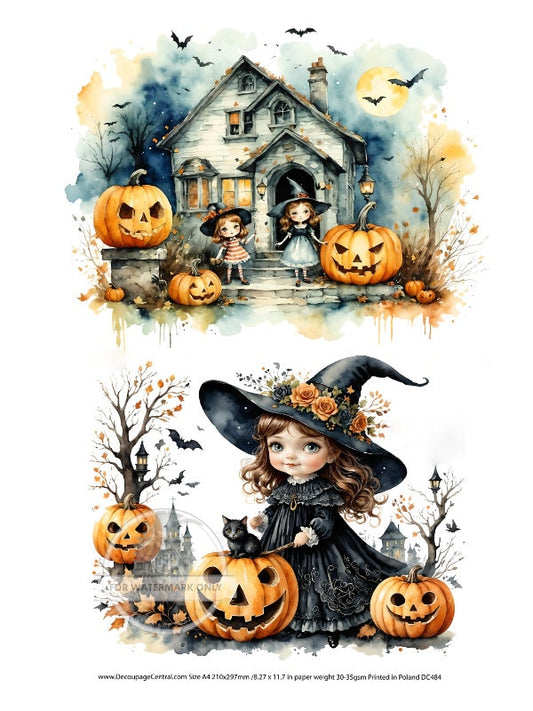 A4 Cute Little Witches Halloween Rice Paper - Fall, Autumn