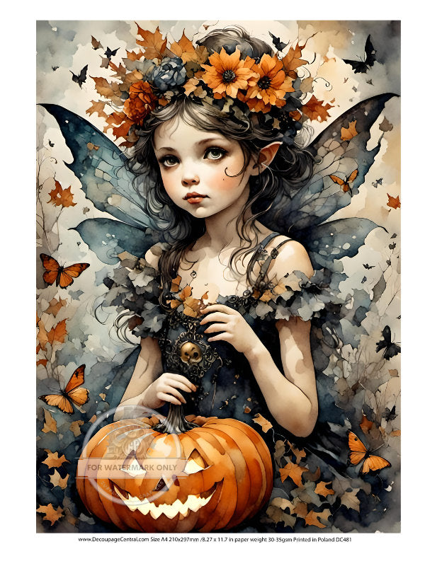 A4 Pumpkin Fairy Halloween Rice Paper - Fall, Autumn