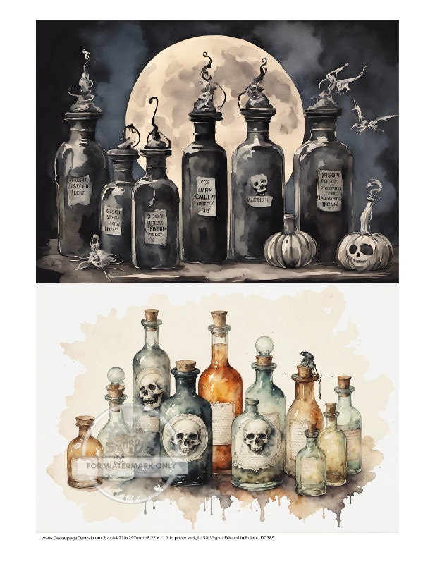 A4 Halloween Bottles Rice Paper - Fall, Autumn