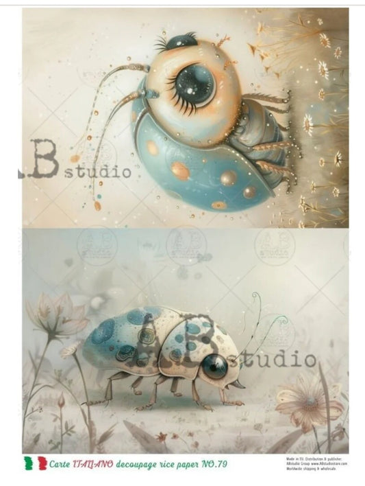 A4 Scarabeo Blu Beetles Rice Paper