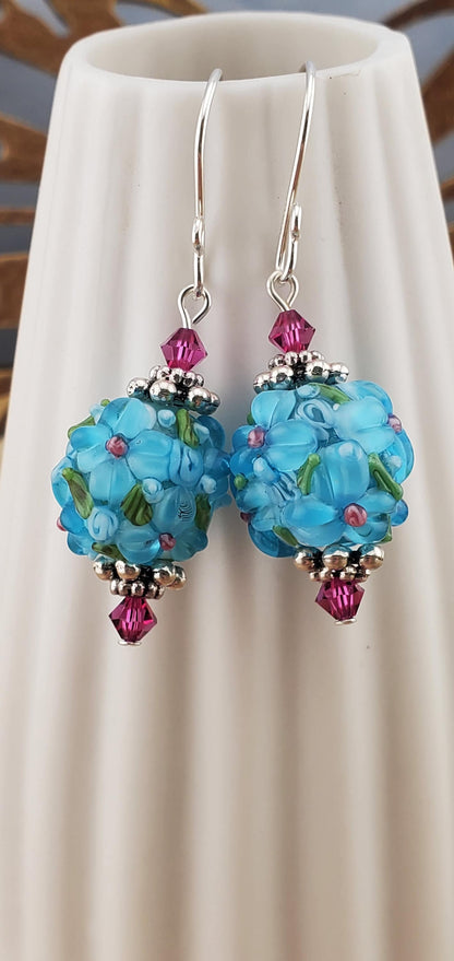 Garden Grace Artisan Glass Earrings, Lampwork Glass Bead handcrafted by a talented artisan, Silver Filled Earring Wire