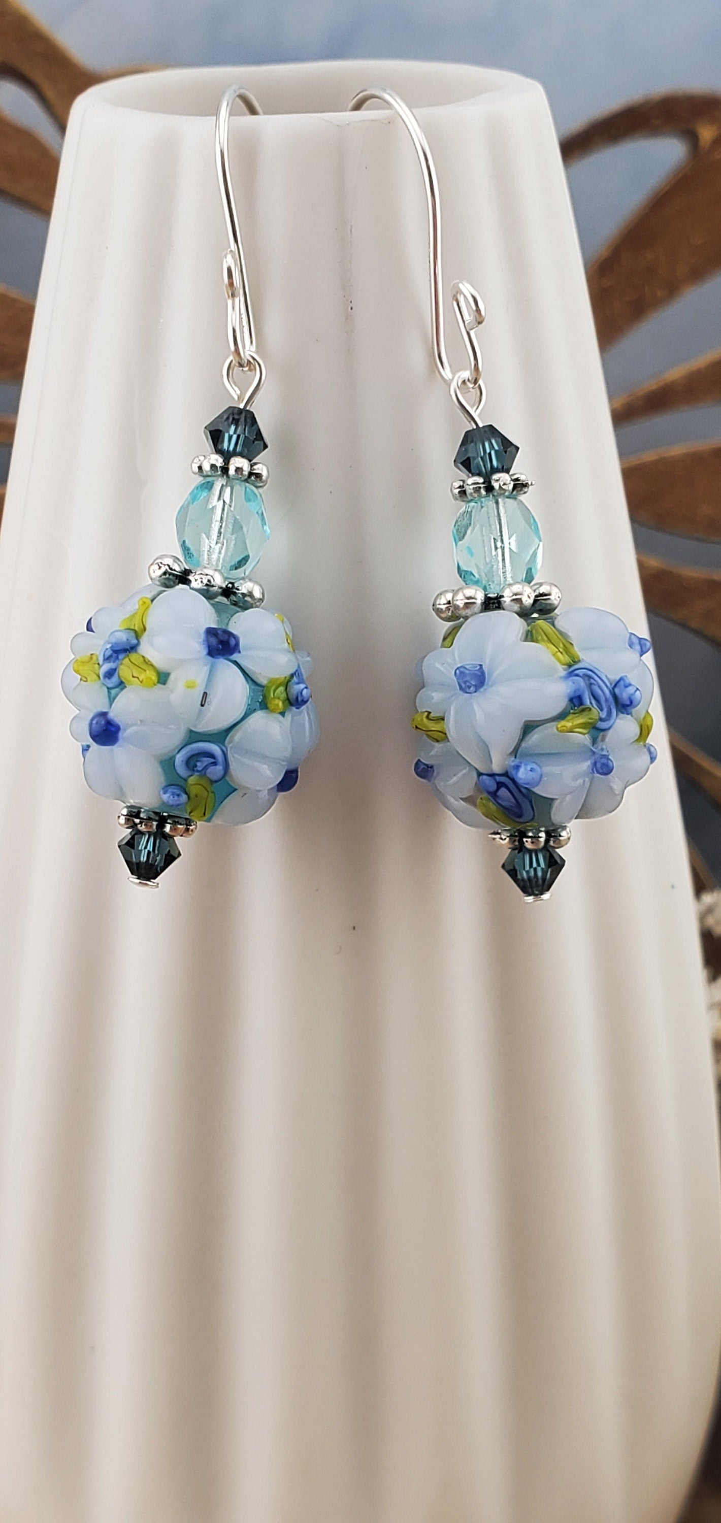 Blooming Beauties Artisan Glass Earrings, Lampwork Glass Bead handcrafted by a talented artisan, Silver Filled Earring Wire