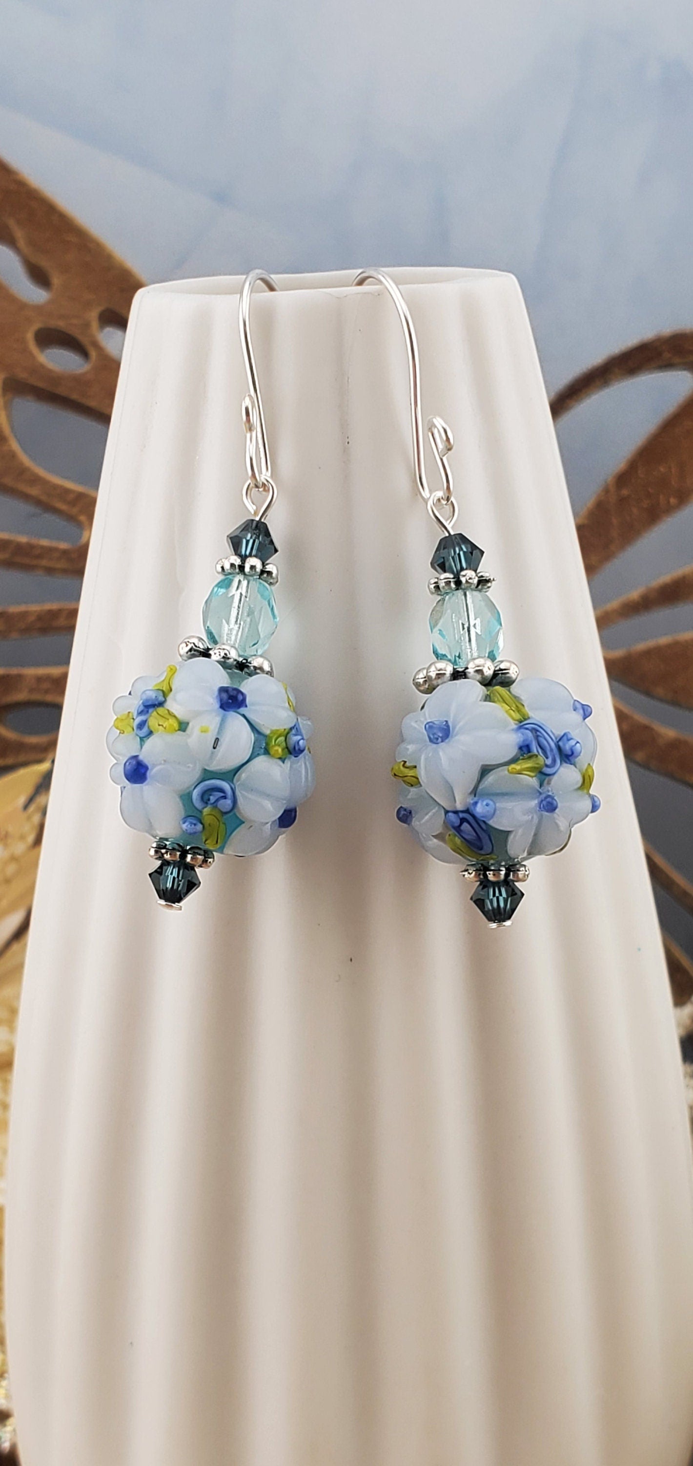 Blooming Beauties Artisan Glass Earrings, Lampwork Glass Bead handcrafted by a talented artisan, Silver Filled Earring Wire