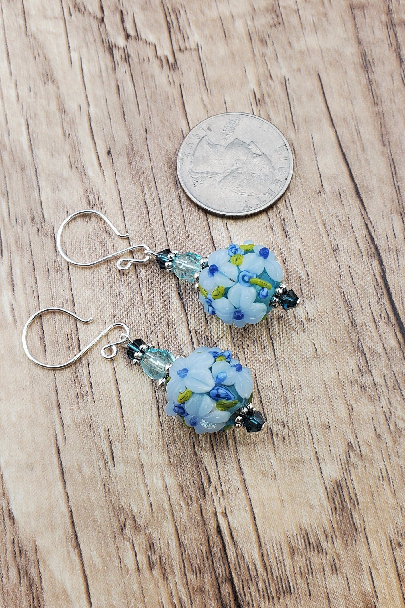 Blooming Beauties Artisan Glass Earrings, Lampwork Glass Bead handcrafted by a talented artisan, Silver Filled Earring Wire