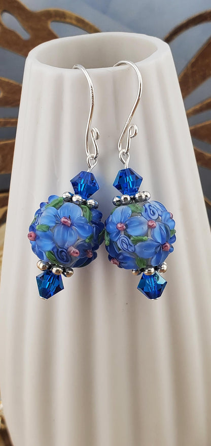 Blossom Bliss Artisan Glass Earrings, Lampwork Glass Bead handcrafted by a talented artisan, Silver Filled Earring Wire