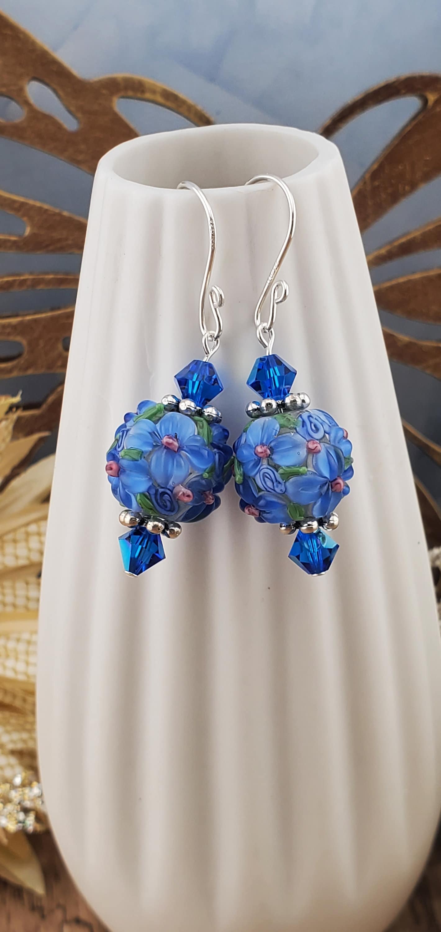 Blossom Bliss Artisan Glass Earrings, Lampwork Glass Bead handcrafted by a talented artisan, Silver Filled Earring Wire