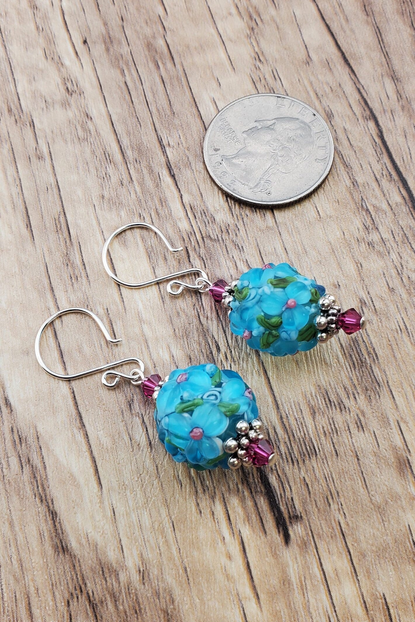 Garden Grace Artisan Glass Earrings, Lampwork Glass Bead handcrafted by a talented artisan, Silver Filled Earring Wire