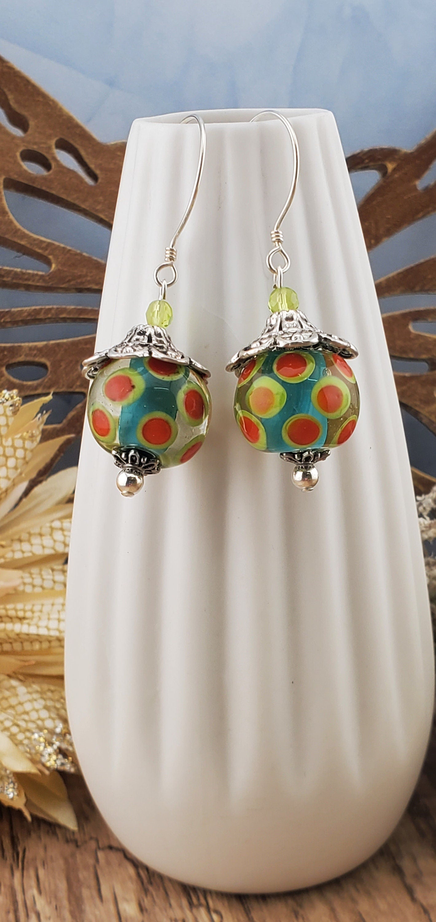 Dreamy Dangles Artisan Glass Earrings, Lampwork Glass Bead handcrafted by a talented artisan, Sterling Silver Earring Wire