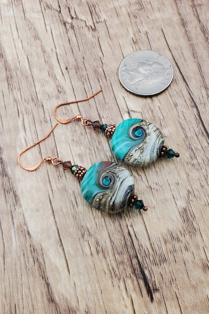 Seaside Serenade Artisan Glass Earrings, Copper Earring Wire