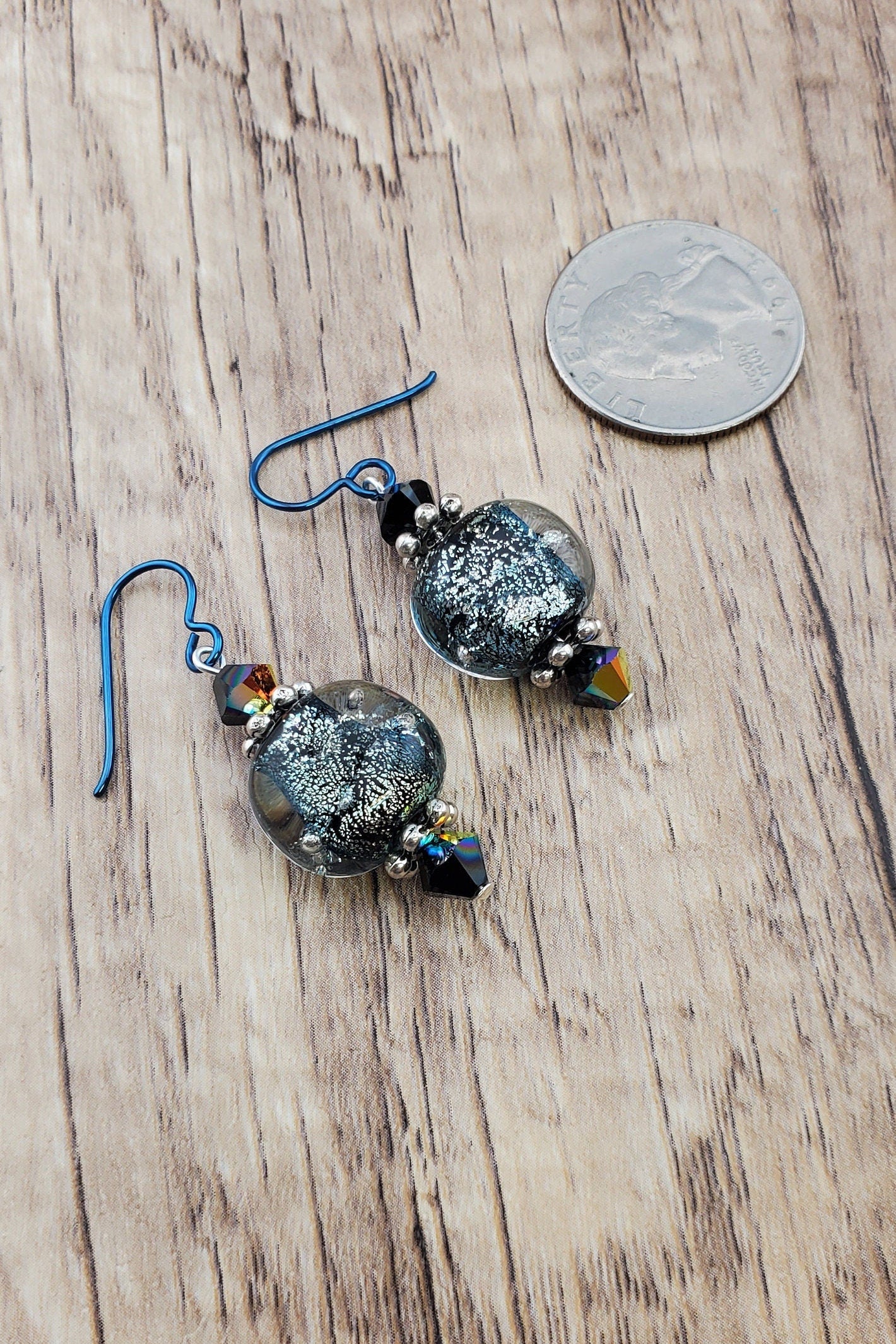 Mystical Wonders Artisan Glass Earrings, Lampwork Glass Bead by a talented artisan, Niobium Earring Wire