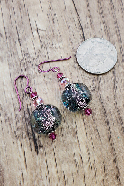 Unicorn Gleam Artisan Glass Earrings, Lampwork Glass Bead by a talented artisan, Niobium Earring Wire