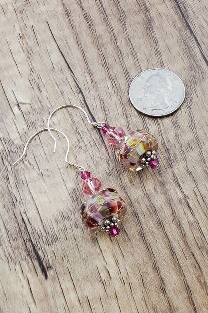 Meadow Mornings Artisan Glass Earrings, Lampwork Glass Bead handcrafted by a talented artisan, Sterling Silver Earring Wire