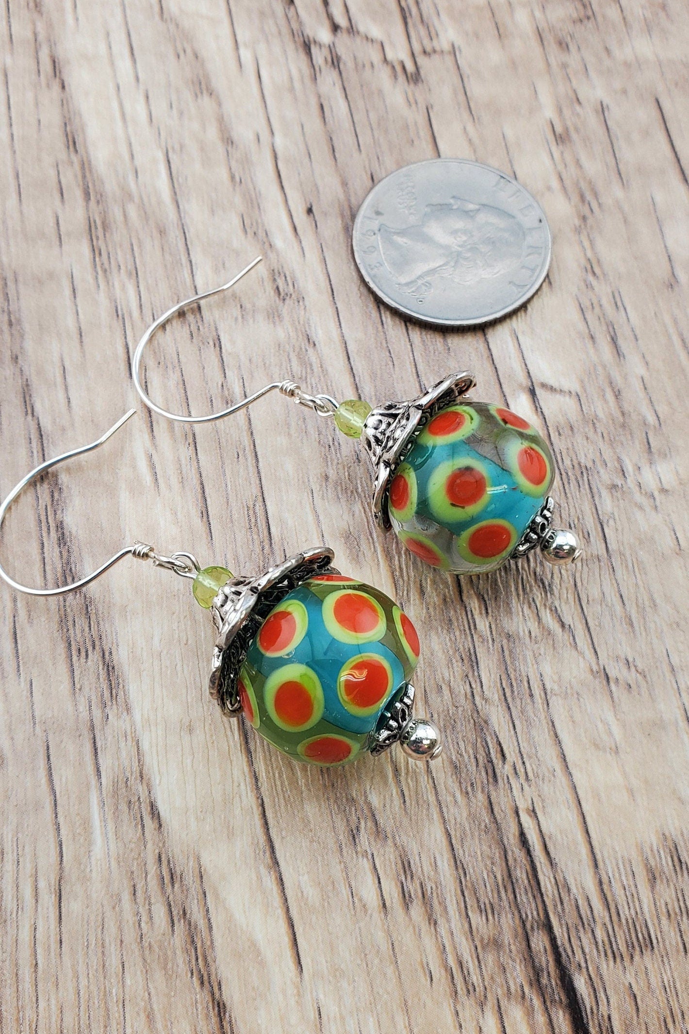 Dreamy Dangles Artisan Glass Earrings, Lampwork Glass Bead handcrafted by a talented artisan, Sterling Silver Earring Wire