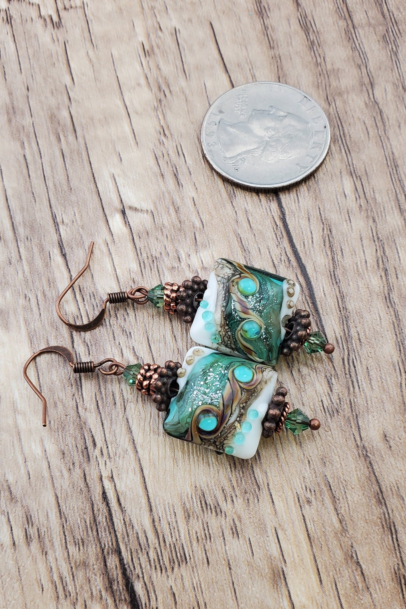 Coastal Charm Artisan Glass Earrings, Lampwork Glass Bead handcrafted by a talented artisan, Copper Earring Wire