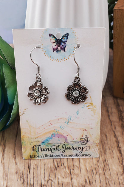 Metal Daisy Earrings, Stainless Steel Earring Wire