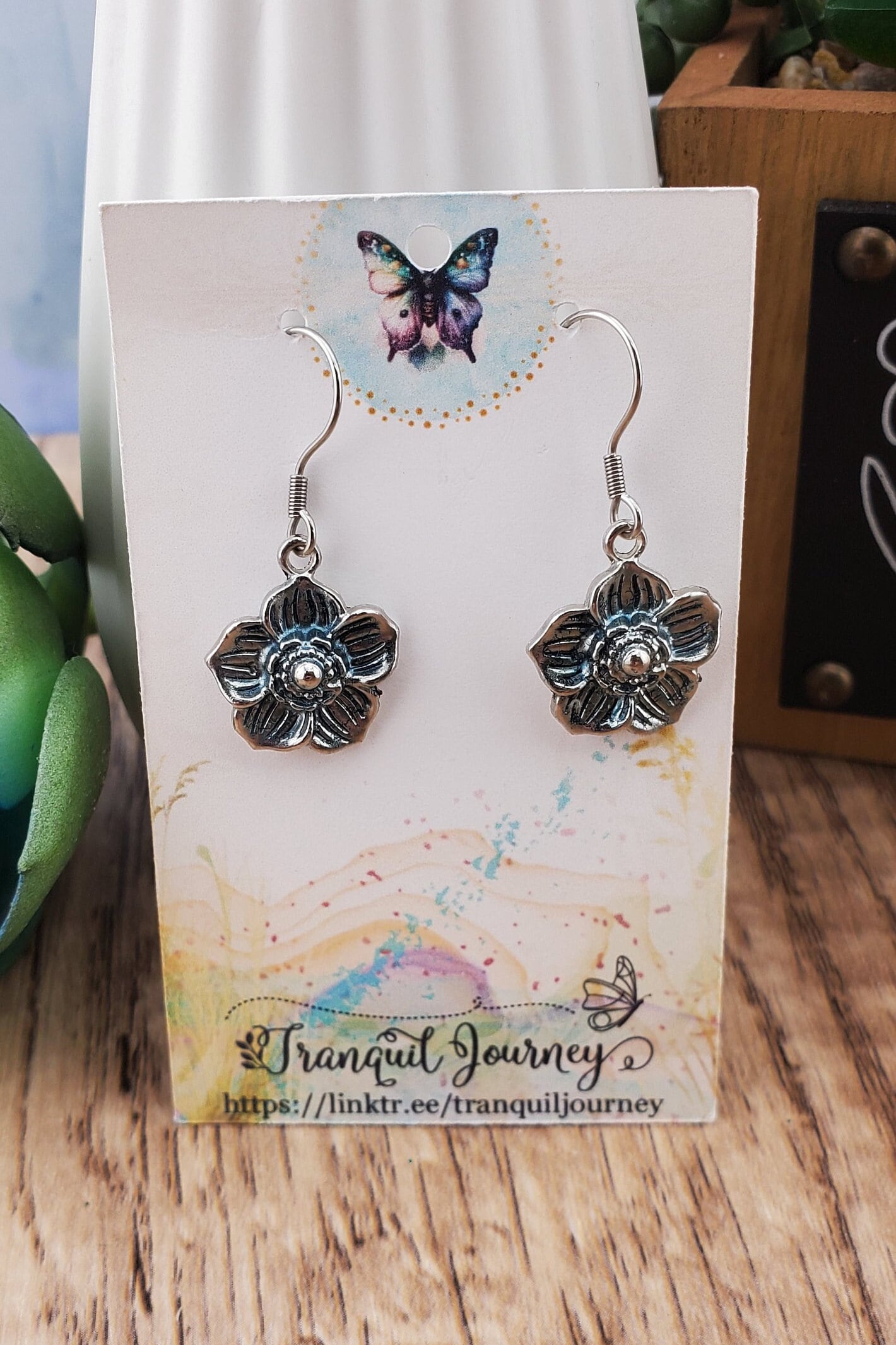 Metal Flower Earrings, Stainless Steel Earring Wire