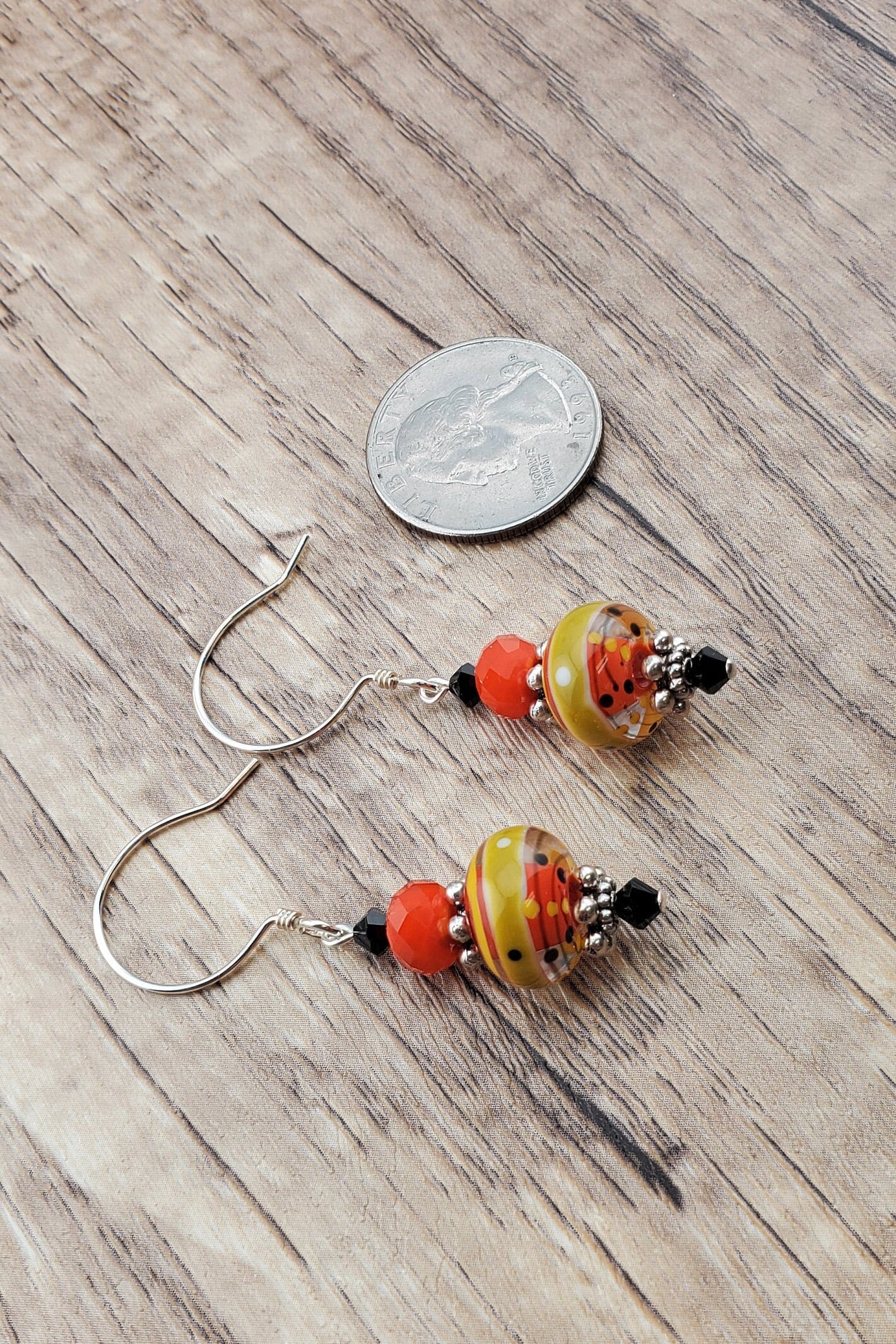 Siesta Time Artisan Glass Earrings, Lampwork Glass Bead by Grace Lampwork Beads, Sterling Silver Earring Wire