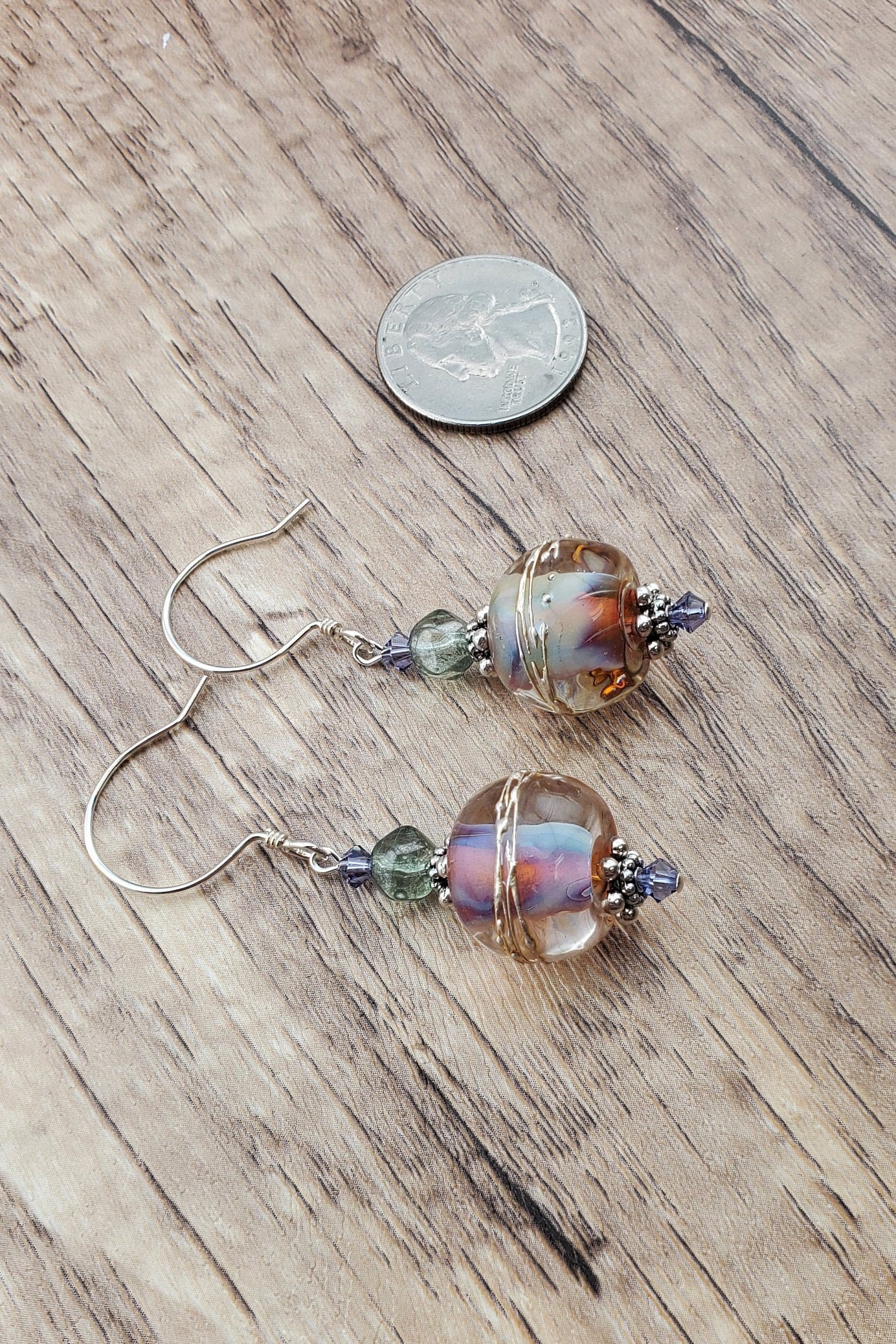 Mystical Wonders Artisan Glass Earrings, Lampwork Glass Bead handcrafted by a talented artisan, Sterling Silver Earring Wire