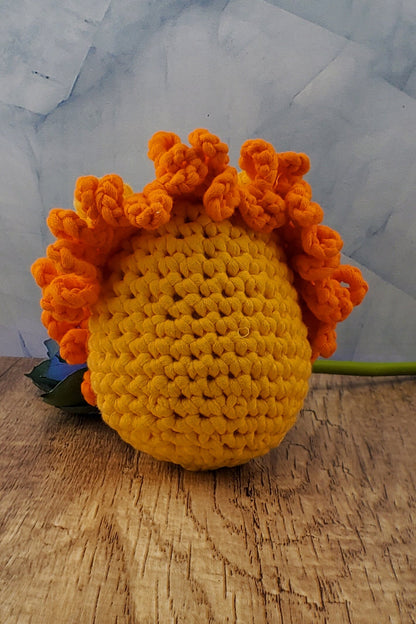 Handcrafted crocheted Lion buddy named Lionel. Yellow with an orange mane.