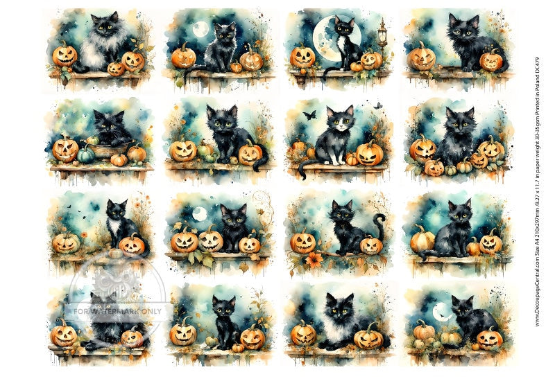 A4 Cats and Pumpkins Halloween Rice Paper - Fall, Autumn