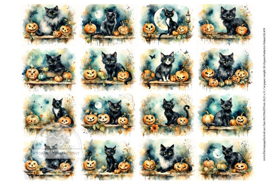 A4 Cats and Pumpkins Halloween Rice Paper - Fall, Autumn