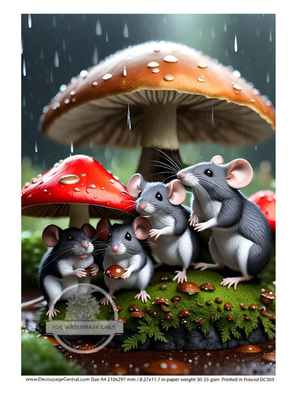 A4 Mushroom Shelter Rice Paper - Cute Mice