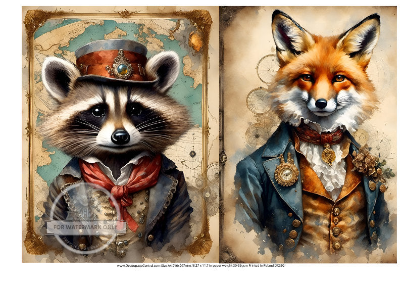 A4 Victorian Gentlemen Duo Rice Paper - Raccoon and Fox