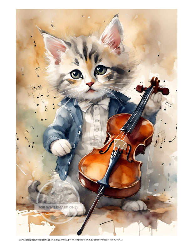 A4 Fiddling Cat Rice Paper